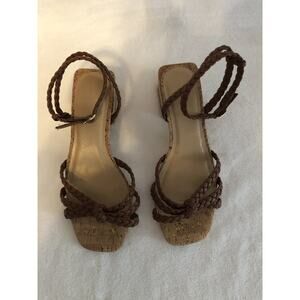 Just Fab Womens Sandals Size 8.5 Brown Coho Square Block 2” Heel Mule Boho